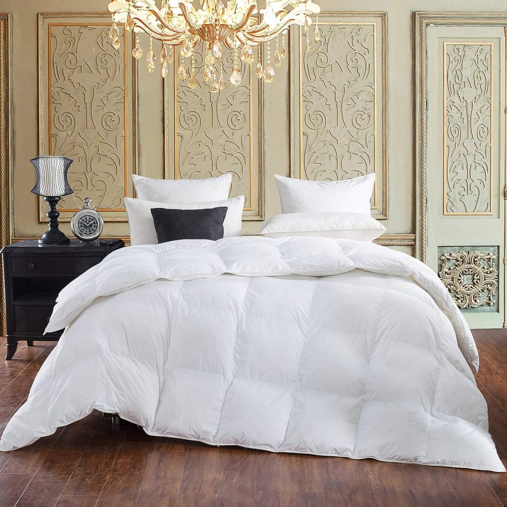 600-Thread-Count Egyptian Cotton Goose Down Comforter, 55 oz. Fill Weight, Baffle Box Design - Solid White (Queen Size)
