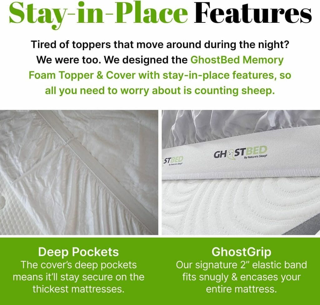 GhostBed 3 Inch Cooling Gel Memory Foam Mattress Topper Made in The USA - Waterproof Cover, Protector  Topper in One, Queen