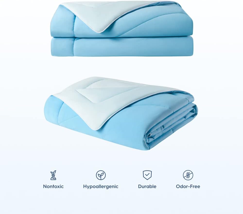 REST Evercool™ Cooling Comforter, Cooling Blanket for Hot Sleepers, Night Sweats, Menopause Hot Flash. Buttery Soft, Nontoxic, Hypoallergenic, Machine Washable, All Season Duvet, Blue Queen 90x90