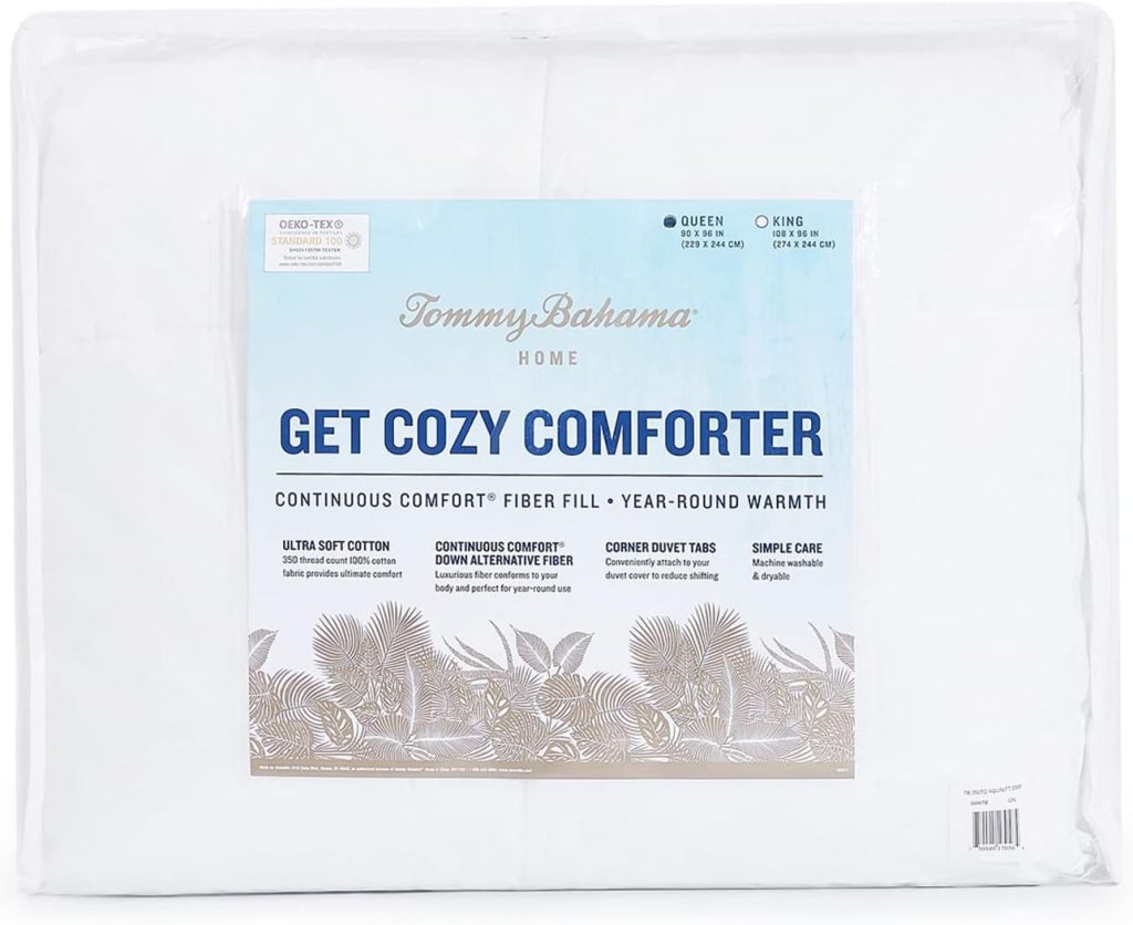 Tommy Bahama Get Cozy Comforter – 350 Thread Count, Breathable 100% Cotton Fabric – Weighted for All Season Toss  Turn Comfort – Oversized Queen