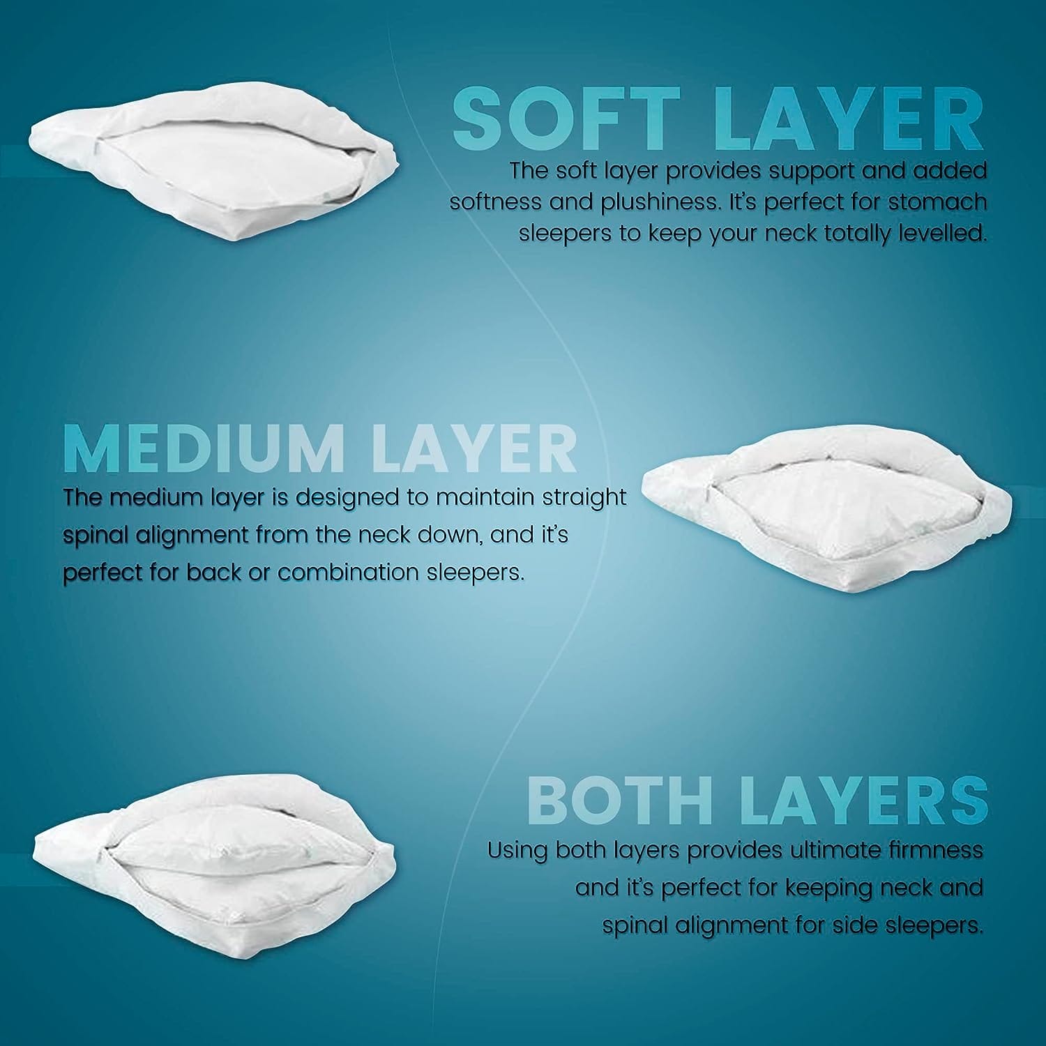 Nuzzle Bed Pillow for Sleeping - Ultra Soft Cooling Pillow with 2 Adjustable Inner Layers for Comforting Support, Washable Luxury Queen Size Pillows - Perfect for Side, Back, and Stomach Sleepers