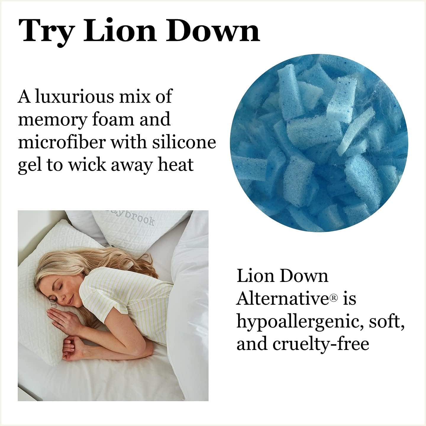 Saybrook Premium Adjustable Loft Pillow - Hypoallergenic Machine-Washable Bamboo Cover - Lion Down Alternative Filling Made with Cut Memory Foam and Microfiber Infused with Gel Beads - Standard/Queen