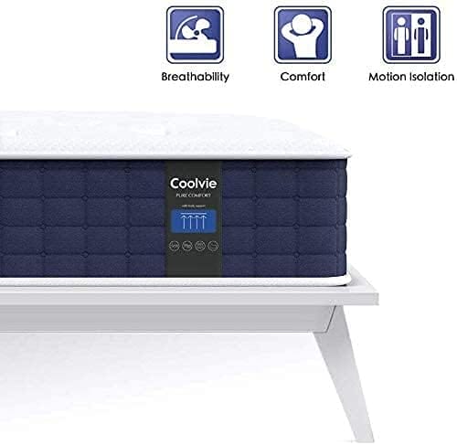 Coolvie Twin XL Mattress, 10 Inch Twin XL Size Hybrid Mattress, Individual Pocket Springs with Memory Foam, Bed in a Box, Cooler Sleep with Pressure Relief and Support
