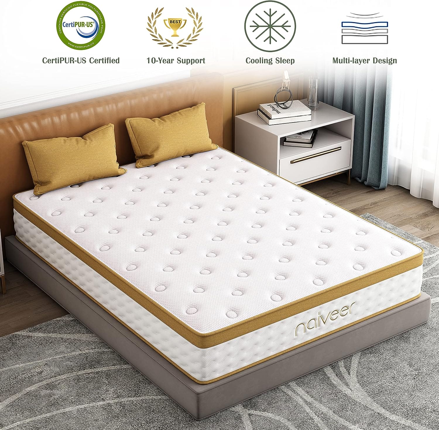 Naiveer Cool Gel Full Size Mattress 10 Inch Hybrid Full Mattress in a Box with Pocketed Springs Memory Foam for Cool Sleep  Pressure Relief with CertiPUR-US Certified Foam