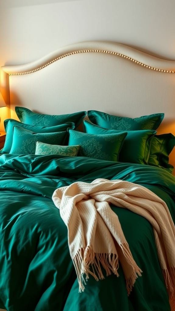 luxurious green bed linens