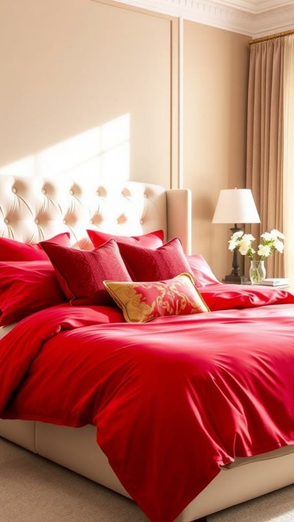 vibrant scarlet bed linens