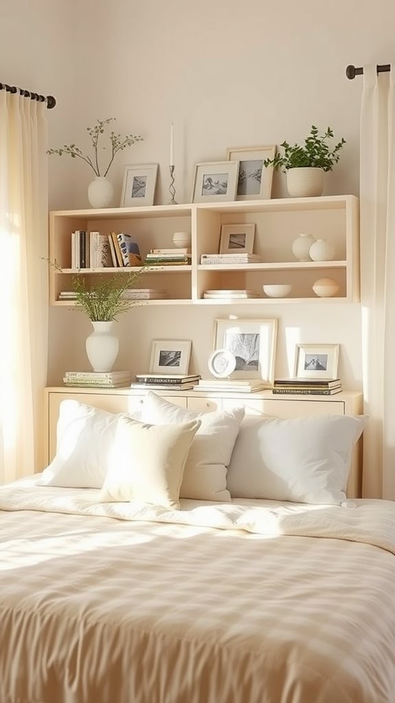 cream decorated open shelves