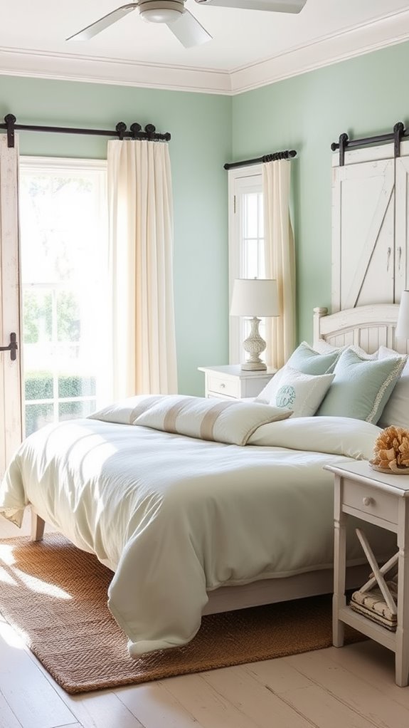 coastal themed barn door bedroom