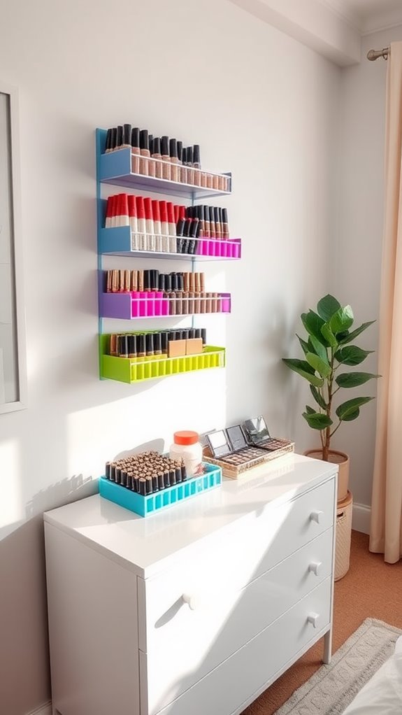 makeup storage using spice racks